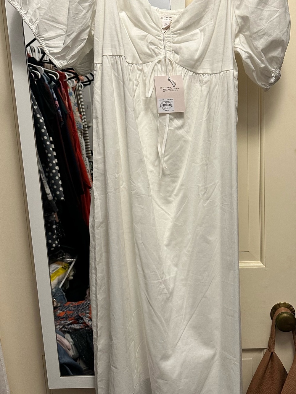 LC Lauren Conrad White Midi Dress with Puff Sleeves - Picture 2 of 6